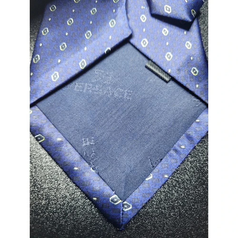 Versace Men's Necktie Blue Geometric Silk 3.75 x 58 Excellent